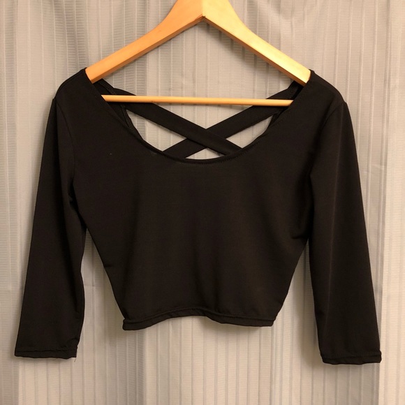 Black Open Back Crop Top - Picture 6 of 7